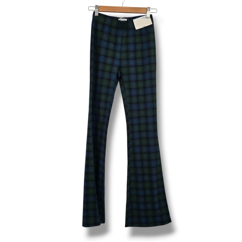 New Arizona Jean Co Blue Green Plaid Flare Leg Pull On Pants Size XS Y2k 90s